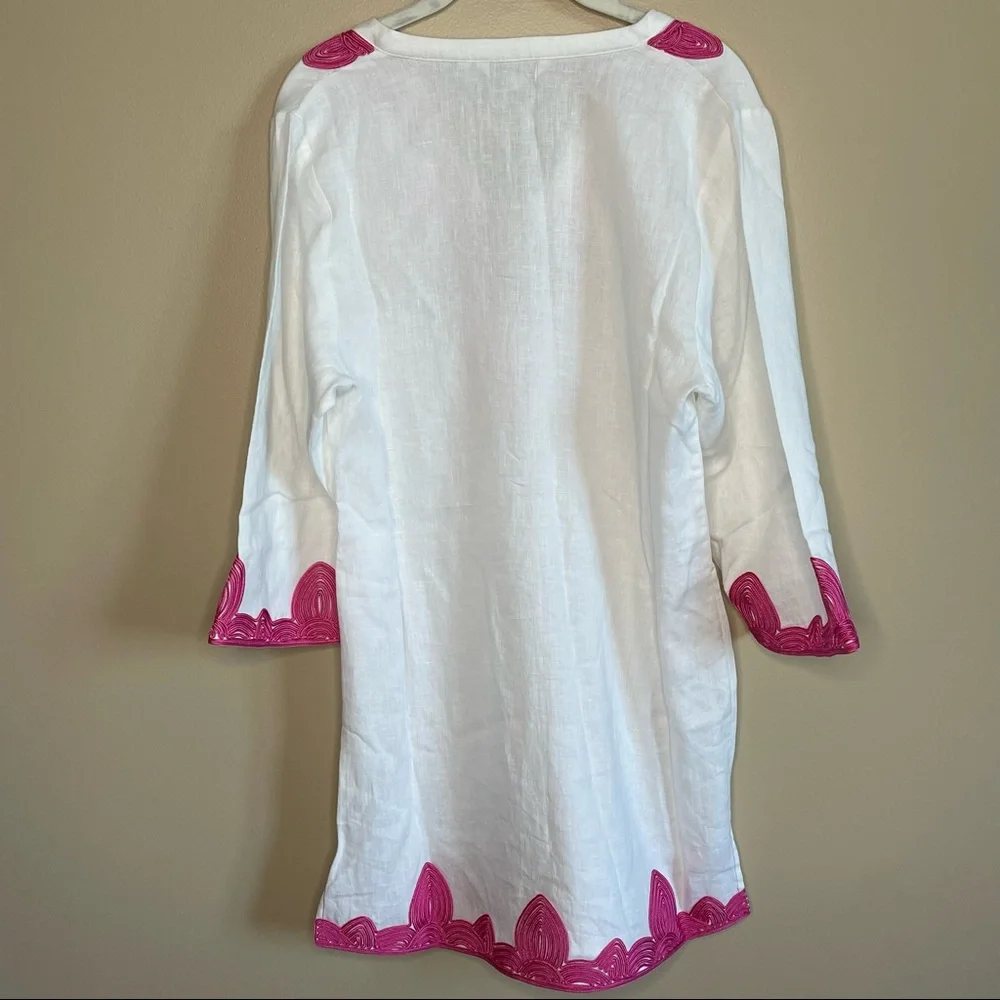 Boden Bella Embroidered Linen Dress Size US 4 Regular in White/Pink - Picture 3 of 9